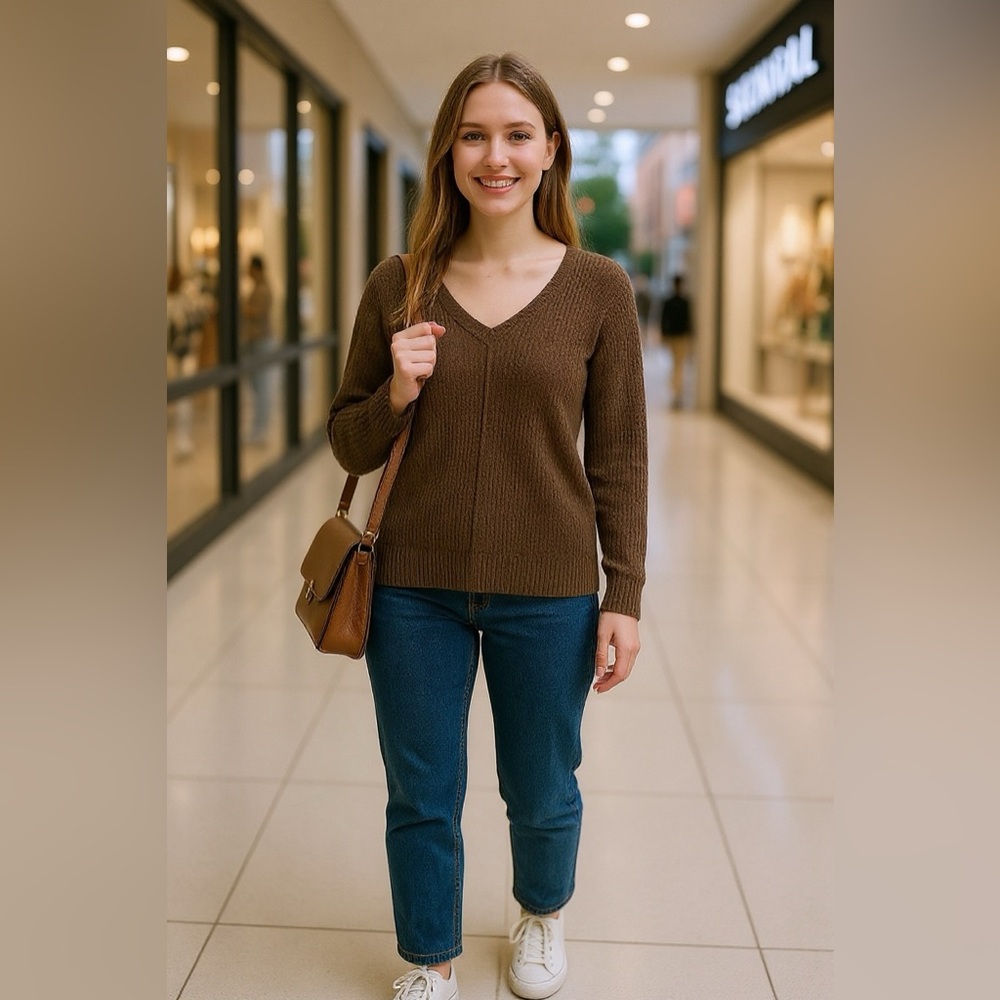 Light Brown Ruby Moon V-Neck Sweater Size Small